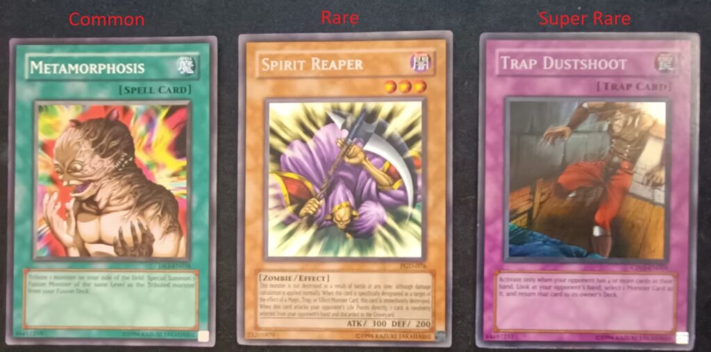 Common, Rare i Super Rare Yu-Gi-Oh Karte