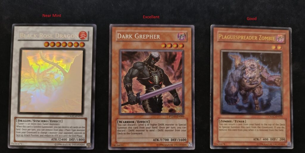 Near Mint, Excellent i Good Yu-Gi-Oh karta