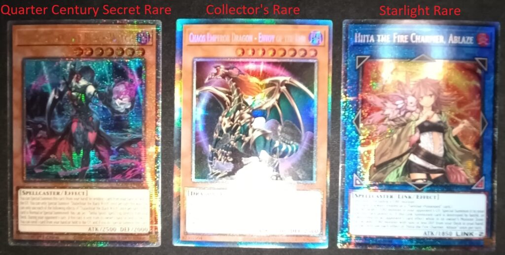 Quarter Century Secret Rare, Collectors Rare i Starlight Rare Yu-Gi-Oh Karte
