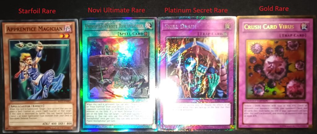 Starfoil Rare, Novi Ultimate Rare, Platinum Secret Rare i Gold Rare Yu-Gi-Oh Karte