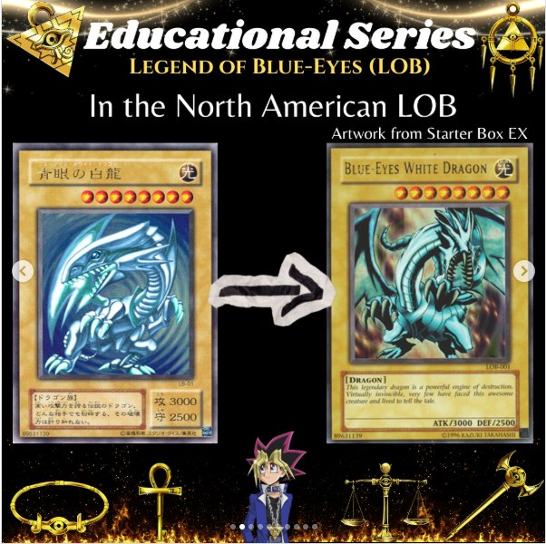 Usporedba: japanski Blue-Eyes White Dragon iz LB-a i slika iz Starter Box EX korištena u sjevernoameričkom LOB-u