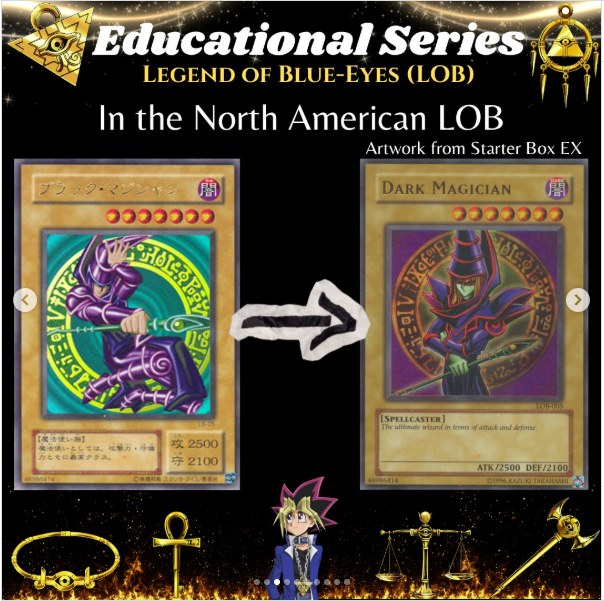 Usporedba: japanski Dark Magician iz LB-a i slika iz Starter Box EX korištena u sjevernoameričkom LOB-u